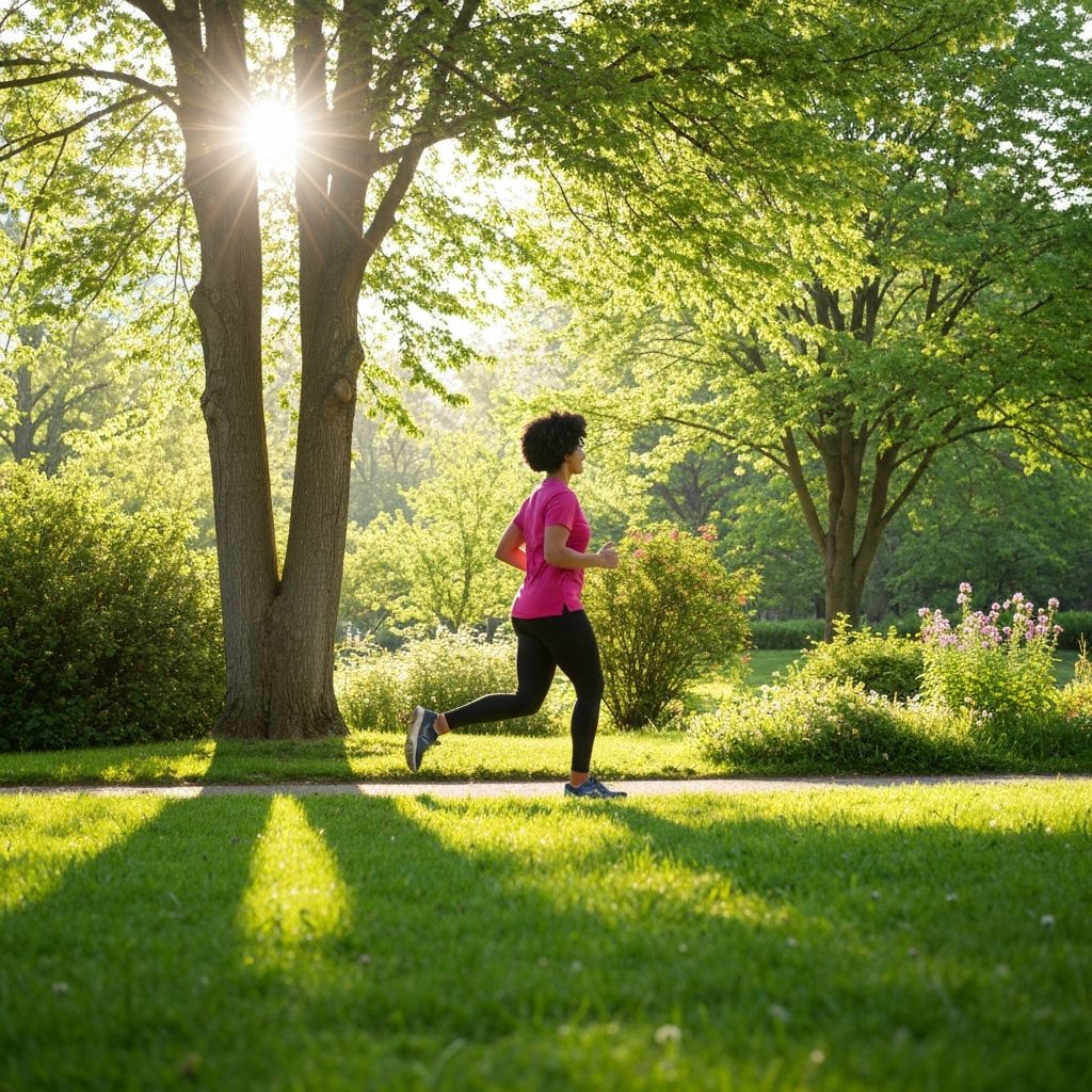 Person walking on sunny park path